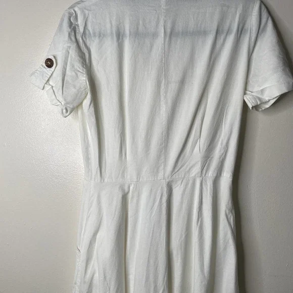 Vintage 90s Rabbit Designs White Tortoiseshell Button Front Midi Shirt Dress 6 - Picture 14 of 16